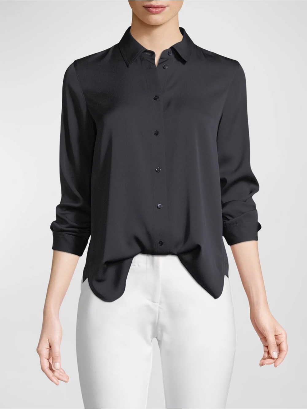 Vince Slim-Fit Long-Sleeve Stretch-Silk Blouse Black Small